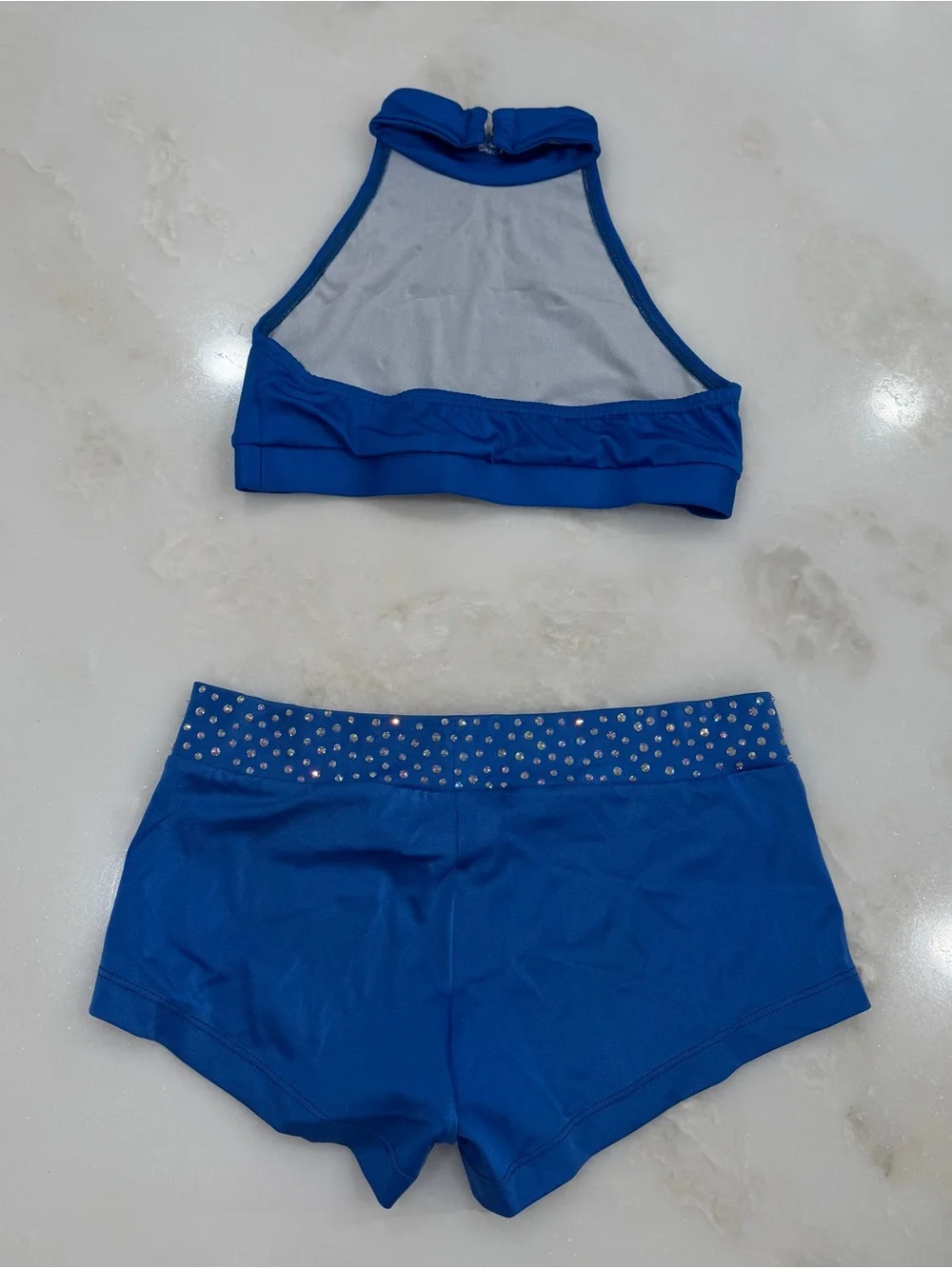 Royal Blue Dallaswear Halter Neck Rhinestone Top & Shorts NFL Dance Audition Set